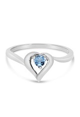 lovely white gold heart round blue topaz gemstone baby birthstone ring